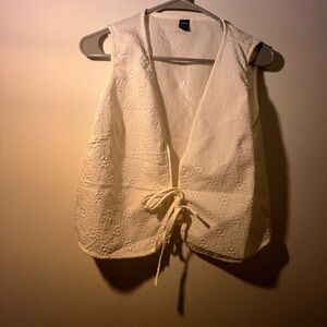 SHEIN Cream Embroidered Tie-Front Blouse